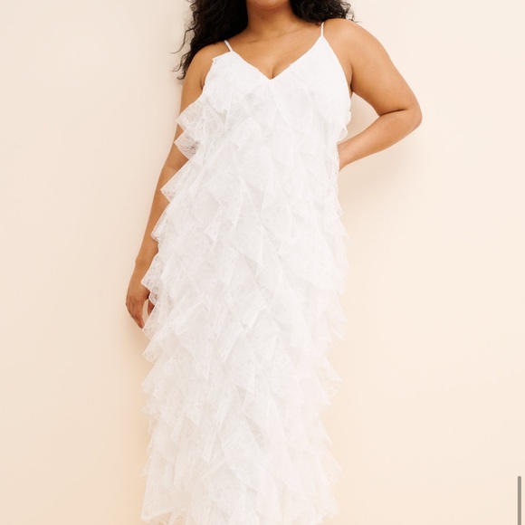 BHLDN Anthropologie White Lace Ruffle Dress - Picture 4 of 11